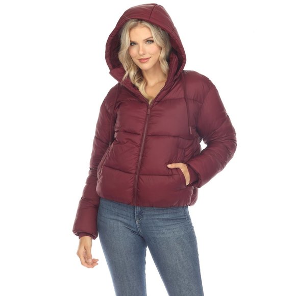 Women's Full Front Zip Hooded Bomber Puffer Jacket - Picture 1 of 7